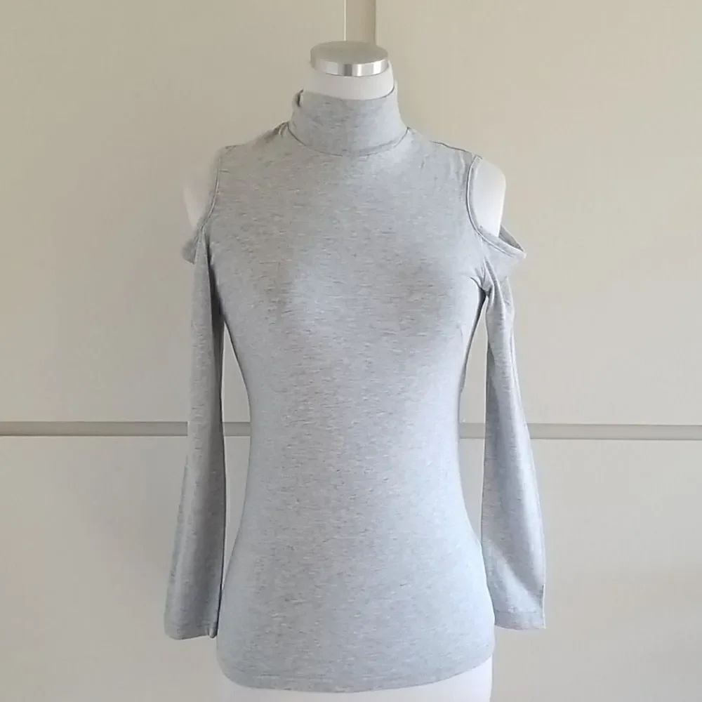 Workshop Grey Heather Cold Shoulder Turtleneck,NEW